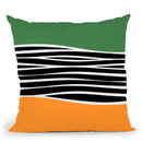 Irregular Shapes & Stripes Green & Orange Throw Pillow By Alisa Galitsyna