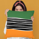Irregular Shapes & Stripes Green & Orange Throw Pillow By Alisa Galitsyna