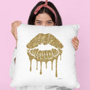 Gold Lips Drip Throw Pillow By Amanda Greenwood
