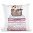 Pink Tone Books, Bag With Roses Throw Pillow By Amanda Greenwood
