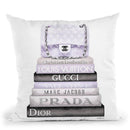 Medium Book Stack Grey Lilac , Quilted Bag Throw Pillow By Amanda Greenwood