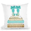 Gold Bookstack With Teal & BowoesÊ Throw Pillow By Amanda Greenwood