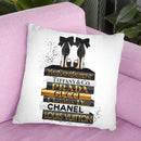 Gold & Black Book Stack With Black Heel, Inky Throw Pillow By Amanda Greenwood
