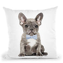Grey French Bulldog With Blue Bow Tie Throw Pillow By Amanda Greenwood