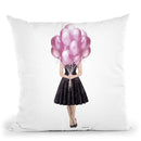 Audrey Holding Balloons, Pink Throw Pillow By Amanda Greenwood
