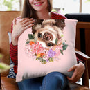 baby Sloth with Flower Crown in Green Throw Pillow by Big Nose Work