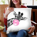 Giraffe with Bubble Gum Black and White Throw Pillow by Big Nose Work