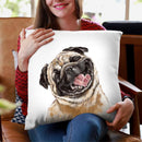 Happy Laughing Pug Throw Pillow by Big Nose Work