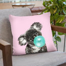 Koala Bear with Bubble Gum in Pink Throw Pillow by Big Nose Work