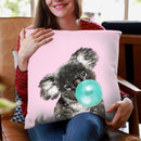 Koala Bear with Bubble Gum in Pink Throw Pillow by Big Nose Work