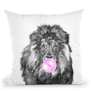 Lion with Bubble Gum Black and White Throw Pillow by Big Nose Work