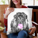 Lion with Bubble Gum Black and White Throw Pillow by Big Nose Work