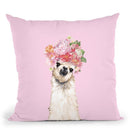 Llama with Flower Crown in Pink Throw Pillow by Big Nose Work