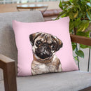 Melanconic Pug in Pink Throw Pillow by Big Nose Work