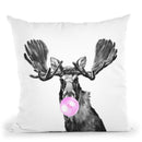 Moose with Bubble Gum Black and White Throw Pillow by Big Nose Work