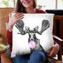 Moose with Bubble Gum Black and White Throw Pillow by Big Nose Work