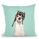 Pilot Llama in Green Throw Pillow by Big Nose Work