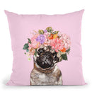 Pug with Flower Crown in Pink Throw Pillow by Big Nose Work