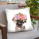 Pug with Flower Crown Throw Pillow by Big Nose Work