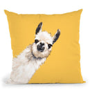 Sneaky Llama in Yellow Throw Pillow by Big Nose Work