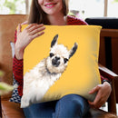 Sneaky Llama in Yellow Throw Pillow by Big Nose Work