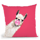 Sneaky Llama with Bubble Gum in Red Throw Pillow by Big Nose Work