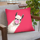Sneaky Llama with Bubble Gum in Red Throw Pillow by Big Nose Work
