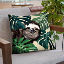 Sneaky Sloth with Monstera Throw Pillow by Big Nose Work