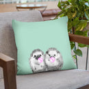 Twin Hedgehogs with Bubble Gum Black and White in Green Throw Pillow by Big Nose Work