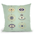 Mint Evil Eyes Throw Pillow By Cat Coq