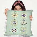 Mint Evil Eyes Throw Pillow By Cat Coq