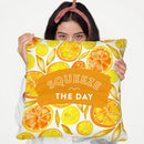 Yellow Squeeze The Day Throw Pillow By Cat Coq