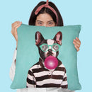 Bulldog With Bubblegum Throw Pillow By Coco De Paris