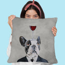 Frenchie With Wineglass Throw Pillow By Coco De Paris