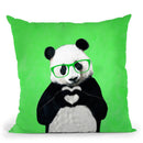 Panda With Fingerheart Green Throw Pillow By Coco De Paris