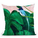 Blue Bird In The Monstera Plant Small Throw Pillow By Christine Lindstrom
