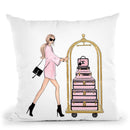 Girl With Suitcases Blond Throw Pillow By Lana Leonteva