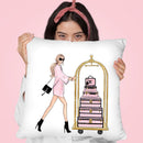 Girl With Suitcases Blond Throw Pillow By Lana Leonteva