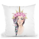 Unicorn Girl Pink Flowers Throw Pillow By Lana Leonteva