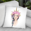 Unicorn Girl Pink Flowers Throw Pillow By Lana Leonteva
