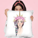 Unicorn Girl Pink Flowers Throw Pillow By Lana Leonteva