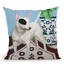 English Bull Terrrier With Plant Throw Pillow By Sally B