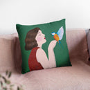 Woman And Bird Throw Pillow By Sally B