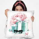 Blue Box & Peonies Throw Pillow By Christian Alonso